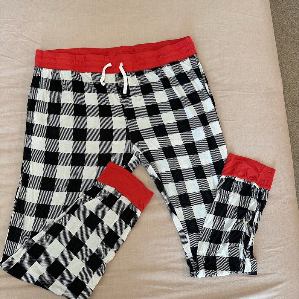 Little Sleepies Black and White Checkered Pajama Pants with Red Accents